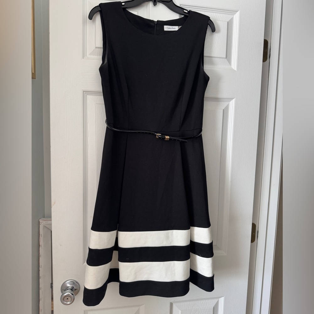 Black and White dress with black and gold belt